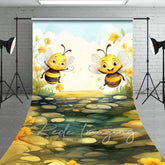 Aperturee - Aperturee Painted Bumblebees Daffodils Cake Smash Sweep Backdrop